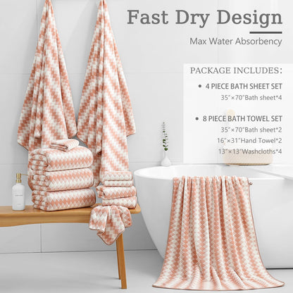 4 Piece Extra Large Bath Towel Set Oversized Bath Sheet 35"x70" Bathroom Towel Set Soft Highly Absorbent & Quick Dry Premium Bath Towel for Bathroom 600GSM Shower Towel Spa Gym Hotel,Peach