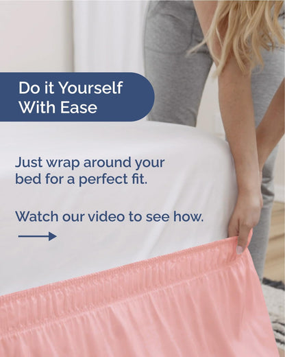 CGK Wrap Around Dust Ruffle Bed Skirt - Queen Size, 15" Inch, Baby Pink