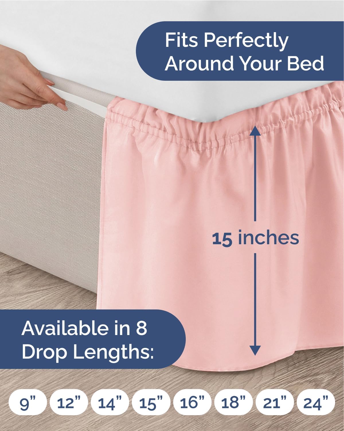 CGK Wrap Around Dust Ruffle Bed Skirt - Queen Size, 15" Inch, Baby Pink
