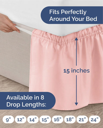 CGK Wrap Around Dust Ruffle Bed Skirt - Queen Size, 15" Inch, Baby Pink