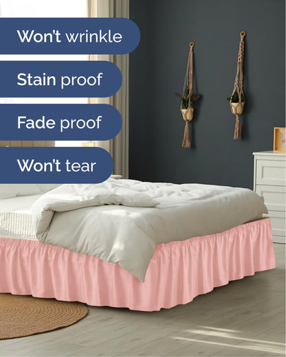 CGK Wrap Around Dust Ruffle Bed Skirt - Queen Size, 15" Inch, Baby Pink