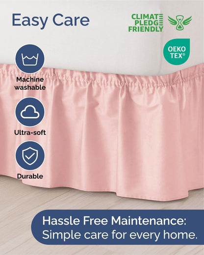 CGK Wrap Around Dust Ruffle Bed Skirt - Queen Size, 15" Inch, Baby Pink