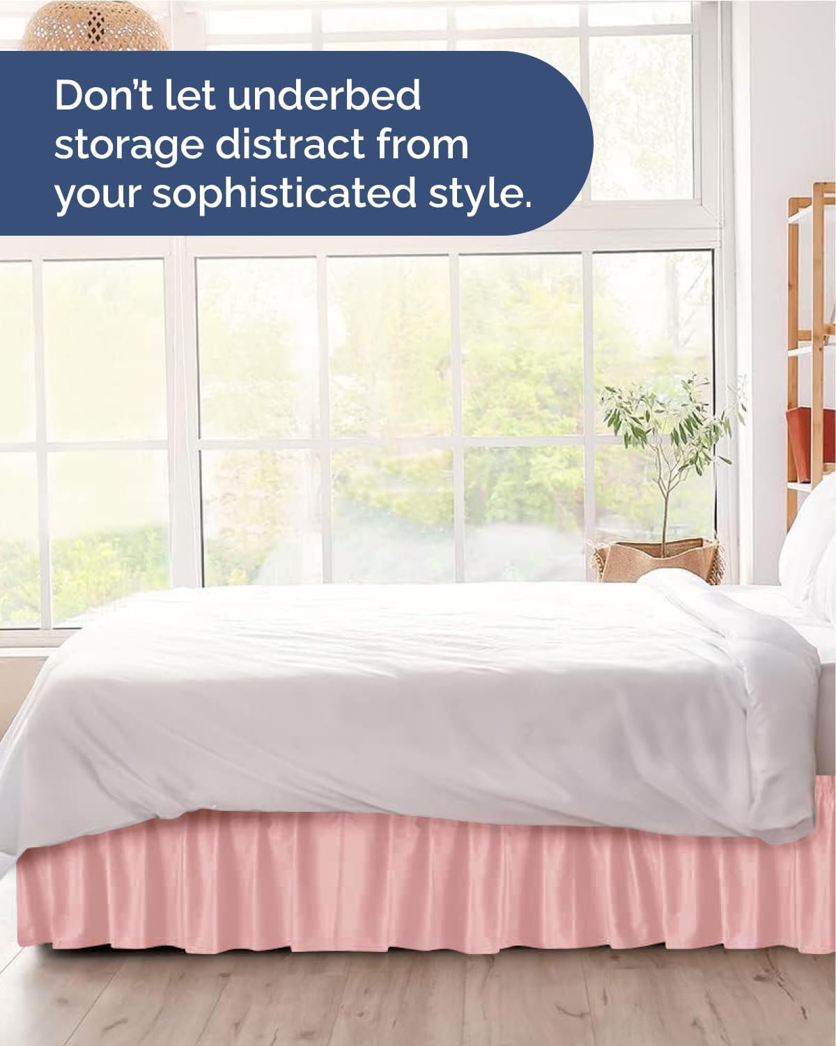 CGK Wrap Around Dust Ruffle Bed Skirt - Queen Size, 15" Inch, Baby Pink