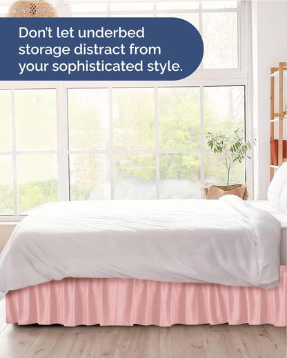 CGK Wrap Around Dust Ruffle Bed Skirt - Queen Size, 15" Inch, Baby Pink
