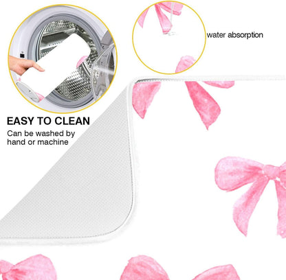 Light Pink Bows Watercolor Dish Drying Mat Absorbent Dishes Drainer Rack Mats Microfiber Reversible Dish Drying Pad Fast Dry Kitchen Accessories 16x18in For Kitchen Counter