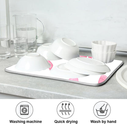 Light Pink Bows Watercolor Dish Drying Mat Absorbent Dishes Drainer Rack Mats Microfiber Reversible Dish Drying Pad Fast Dry Kitchen Accessories 16x18in For Kitchen Counter