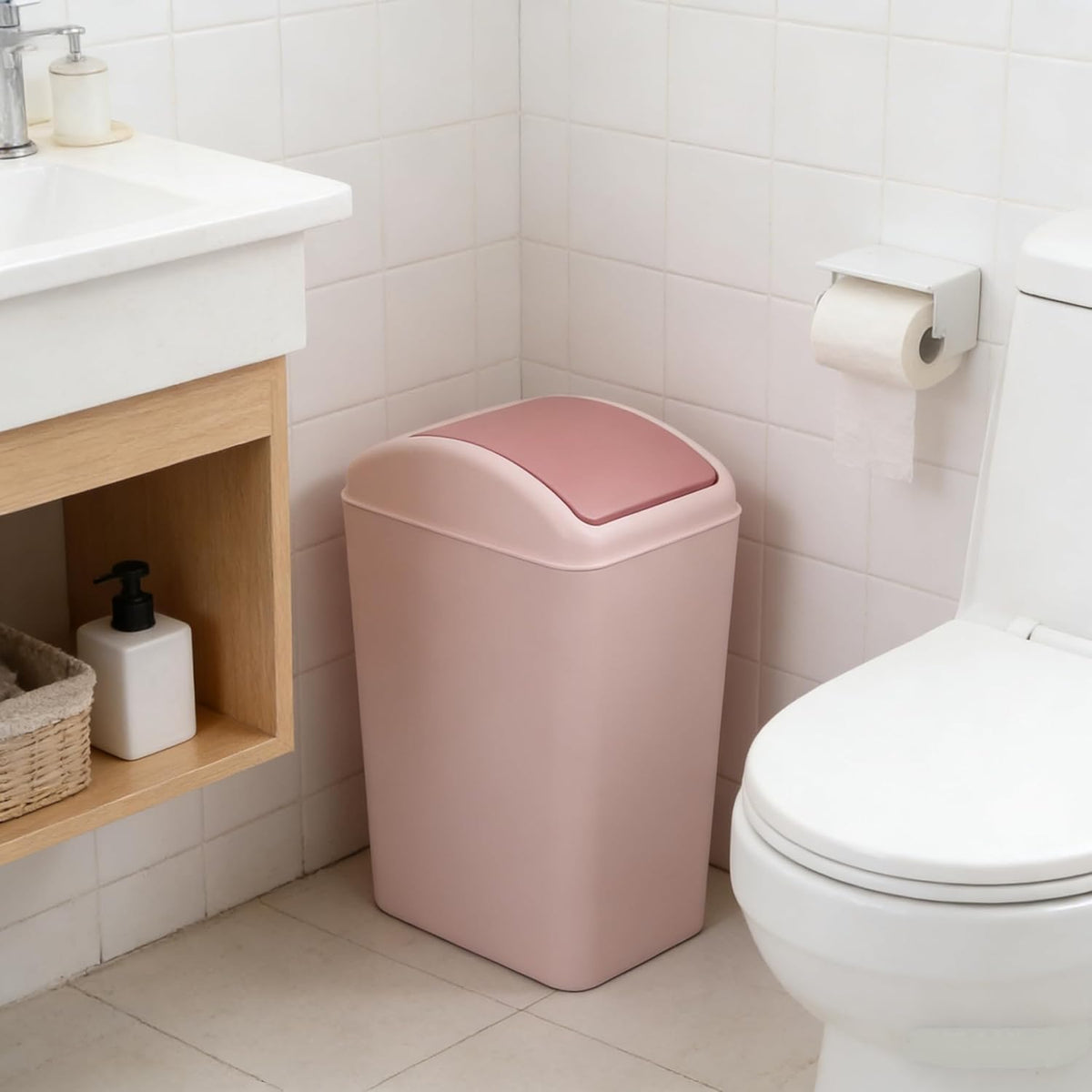 4.5 Gallon Pink Plastic Waste Can with Swing Lid, 1 Pack