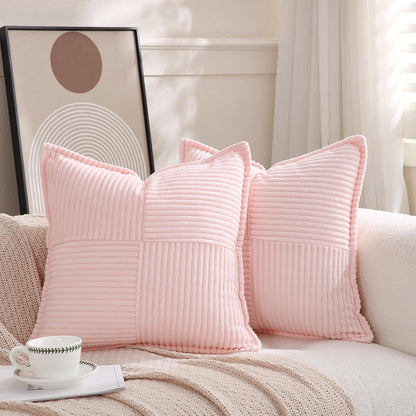 Light Pink Corduroy Throw Pillow Covers 16×16 Inch Set of 2
