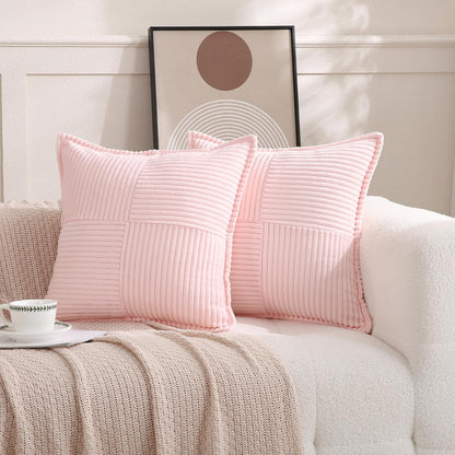 Light Pink Corduroy Throw Pillow Covers 16×16 Inch Set of 2