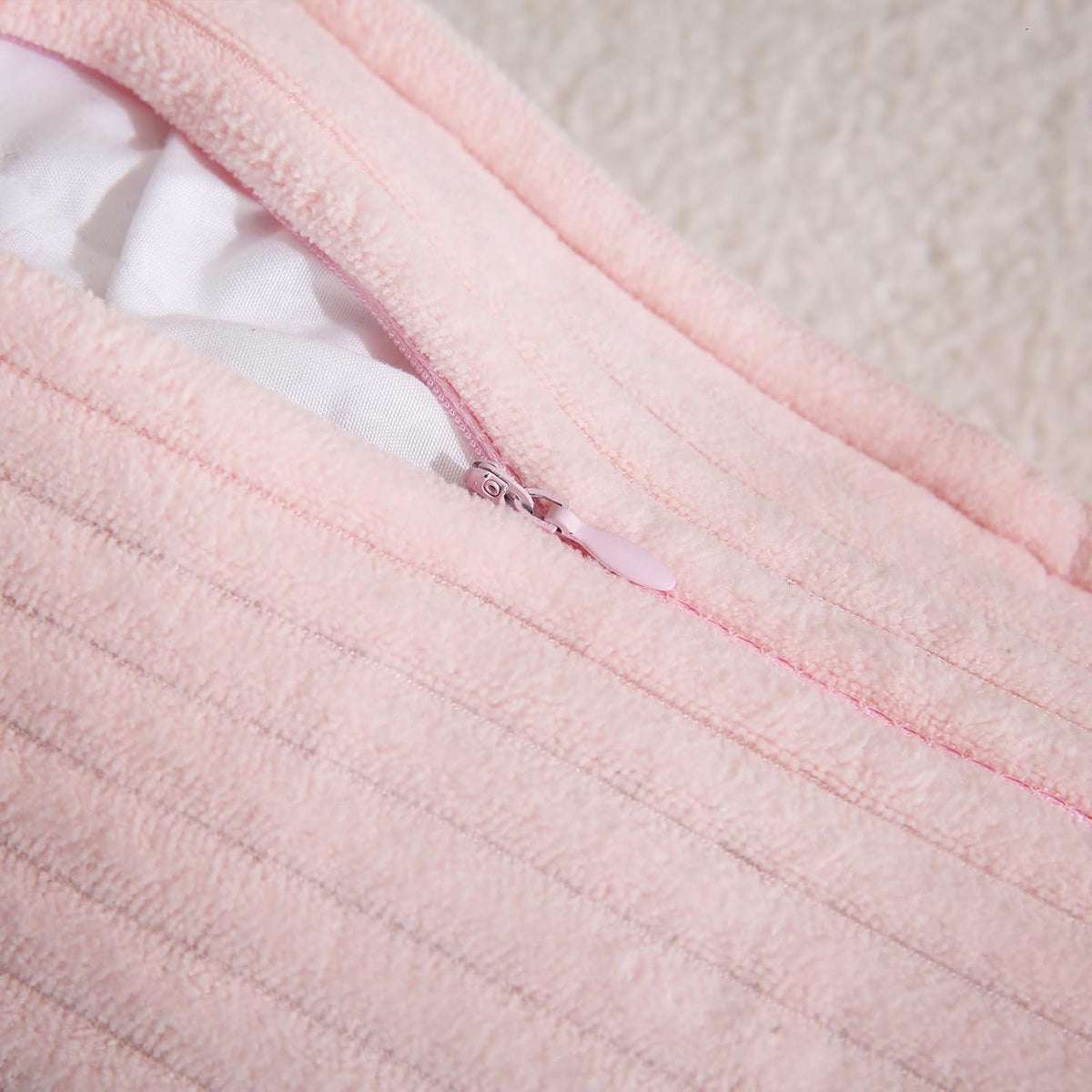Light Pink Corduroy Throw Pillow Covers 16×16 Inch Set of 2