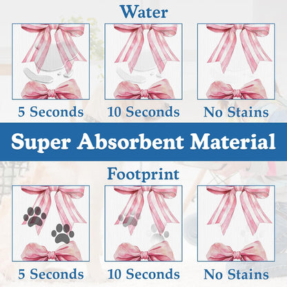 Pink Bows Dog Cat Food Mat–Absorbent Waterproof Placemat for Food and Water Bowls, Non Slip Rubber Backing, Feeding Mat for Clean Floors 16"x24"