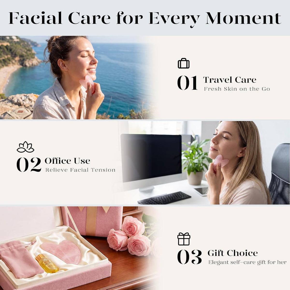 IcyMe Natural Rose Quartz Gua Sha Facial Sculpt Massage Tool-Pink