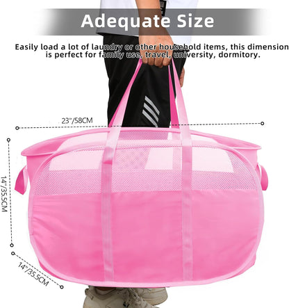 Collapsible Laundry Baskets, Tear Proof Pop Up Laundry Hamper with Dual Handles, Durable Foldable Laundry Basket, Easy to Carry Laundry Hamper for Home, Laundry Room, Bedroom, Dorm, Travel Pink