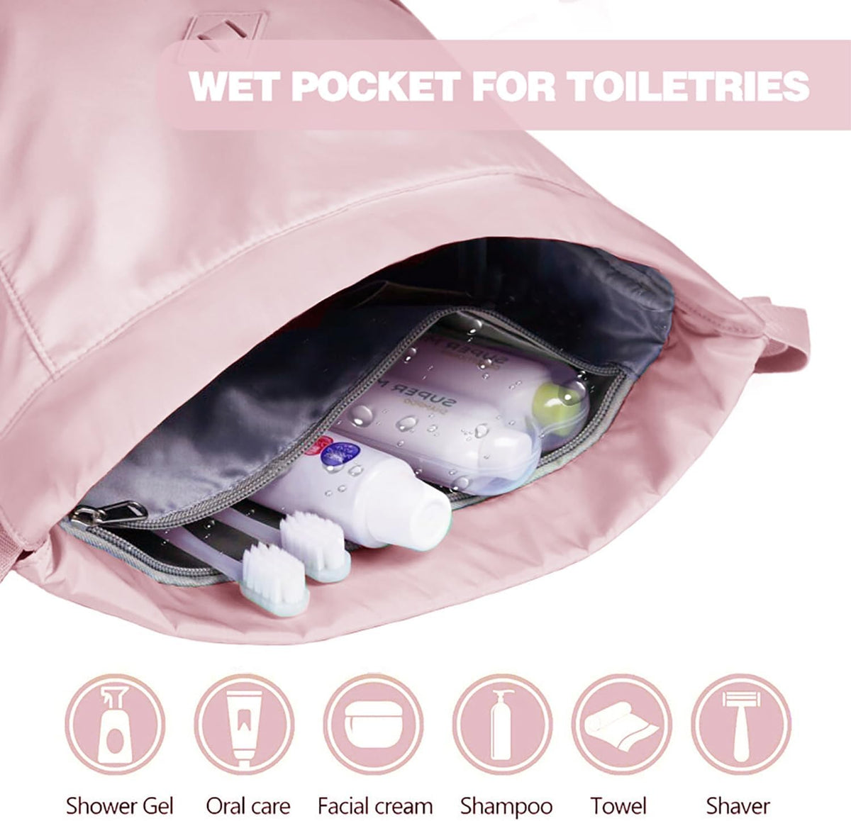 Drawstring Backpack with Wet Pocket, Sports Gym Sackpack for Women