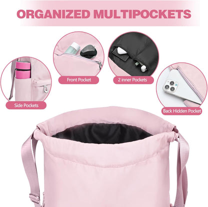 Drawstring Backpack with Wet Pocket, Sports Gym Sackpack for Women