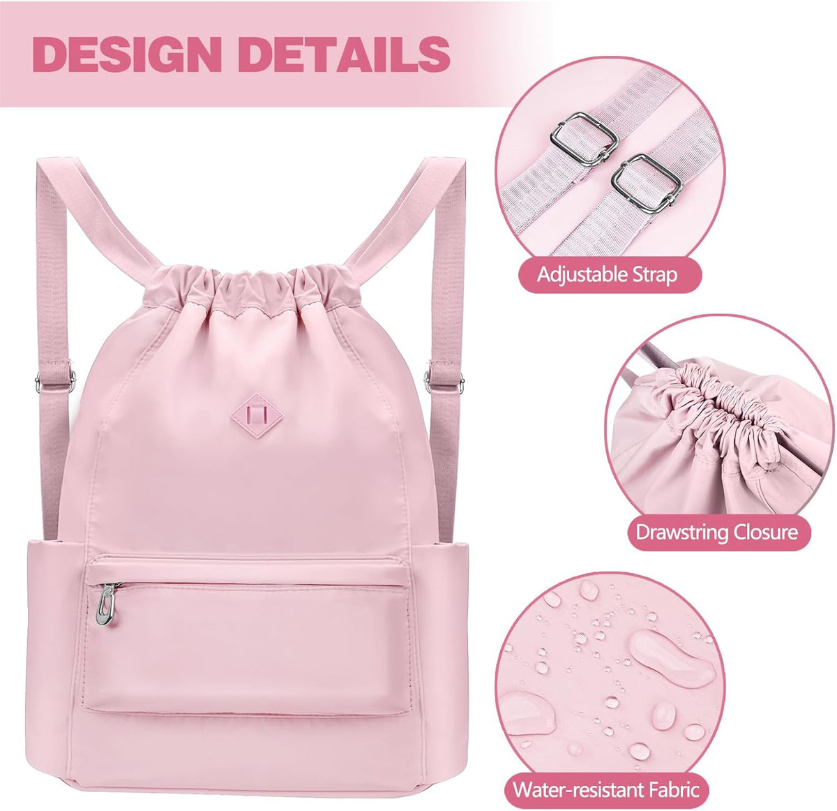 Drawstring Backpack with Wet Pocket, Sports Gym Sackpack for Women