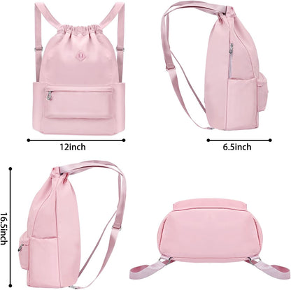 Drawstring Backpack with Wet Pocket, Sports Gym Sackpack for Women