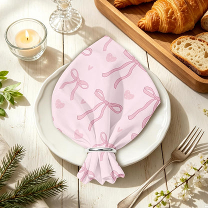 Pink Bow Dinner Cloth Napkins Set of 4, 18 x 18 Inch Washable Reusable Fabric Napkins, Gifts for Bow Lovers Girls, Bridal Shower Tea Party Kitchen Table Decor