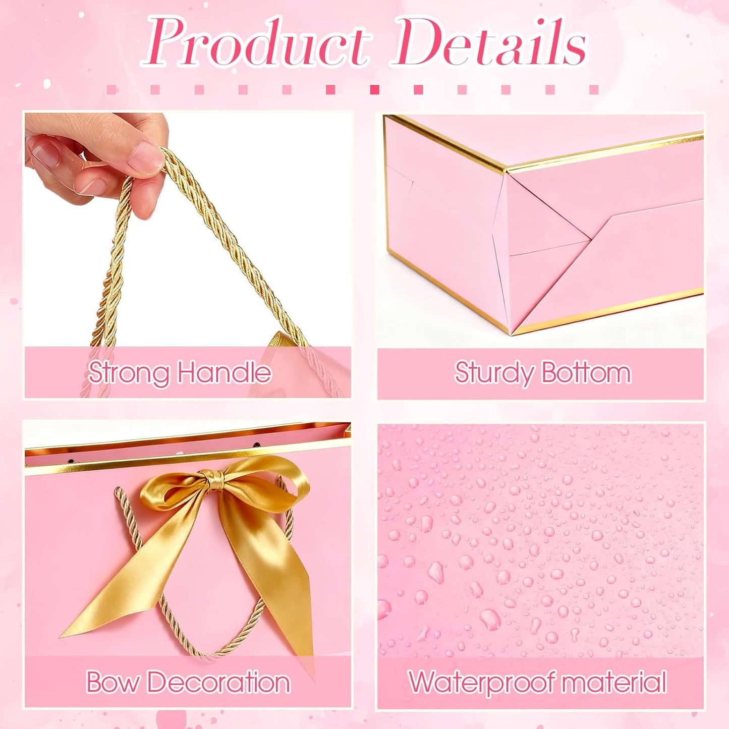 10 Set Pink Gift Bags Assorted Sizes with Ribbon Greeting Card Tissue Paper (3 Large 12.6", 3 Medium 11", 4 Small 7.5") Luxury Paper Gift Bags for Women Wedding Birthday Anniversary Graduation