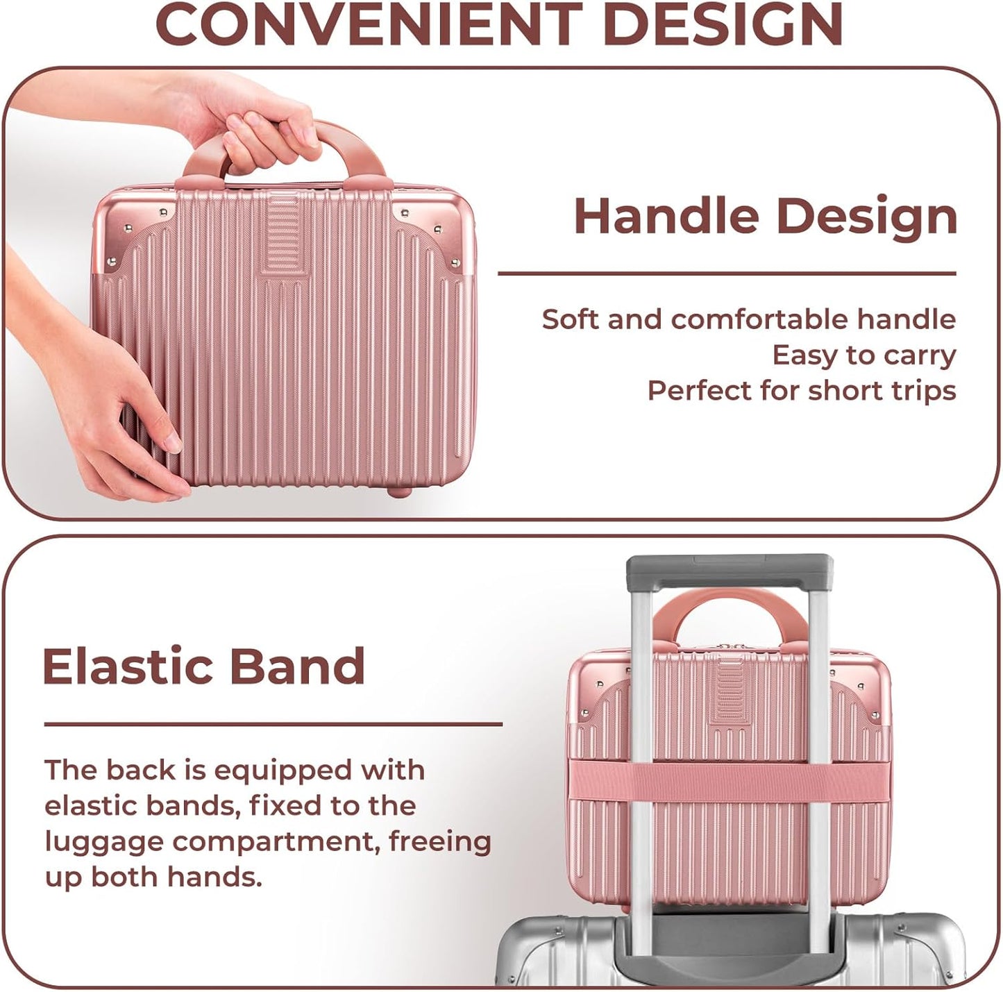14in Portable Makeup Travel Case Hand Luggage with Elastic Band