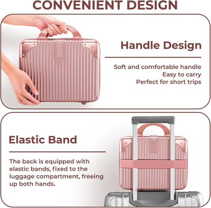 14in Portable Makeup Travel Case Hand Luggage with Elastic Band
