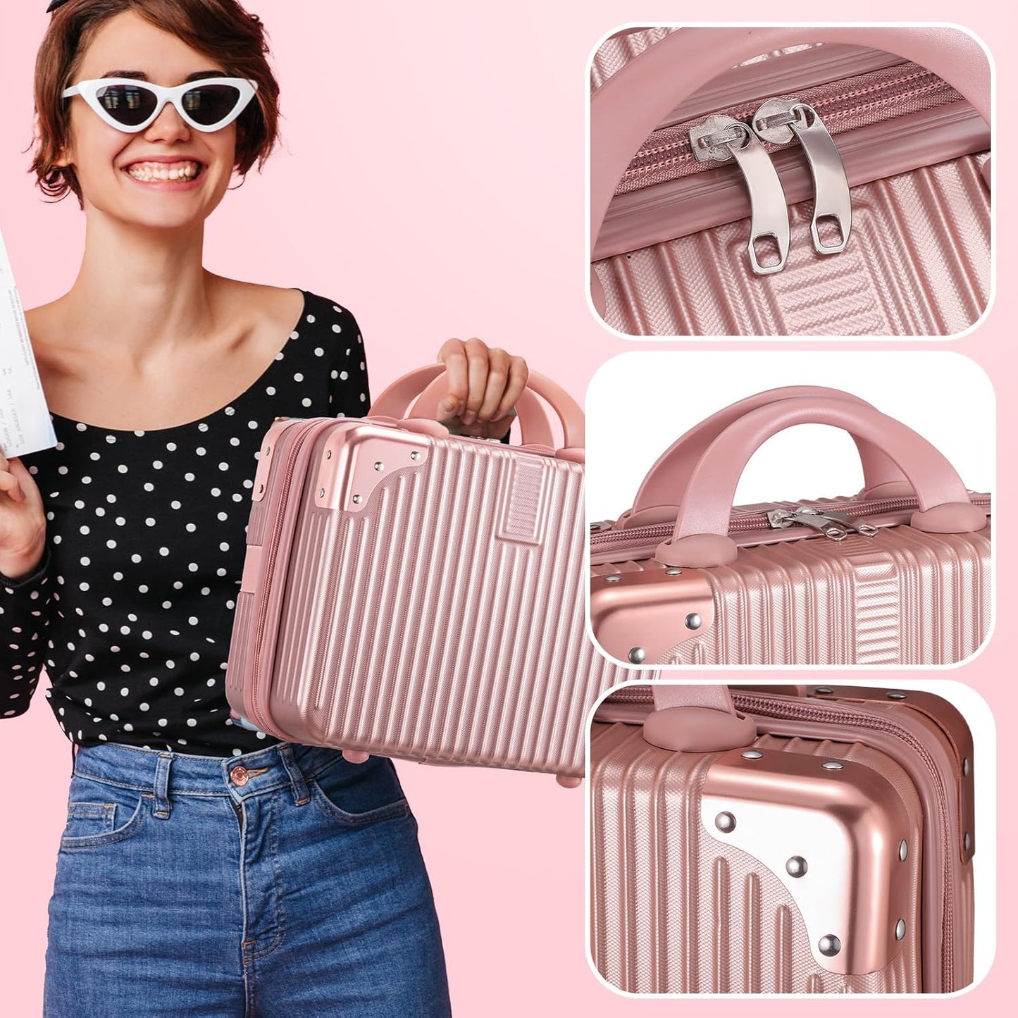 14in Portable Makeup Travel Case Hand Luggage with Elastic Band