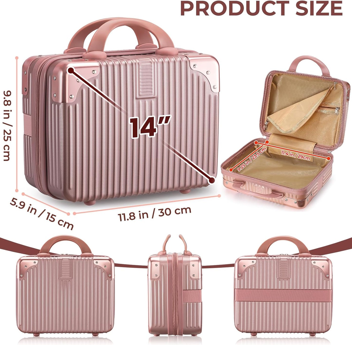 14in Portable Makeup Travel Case Hand Luggage with Elastic Band