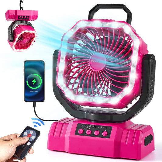Portable Camping Fan with Light, 20000mAh Rechargeable Battery Fan