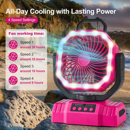 Portable Camping Fan with Light, 20000mAh Rechargeable Battery Fan