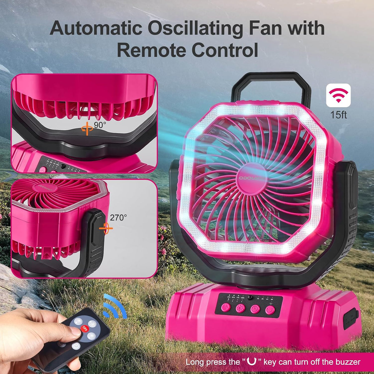 Portable Camping Fan with Light, 20000mAh Rechargeable Battery Fan