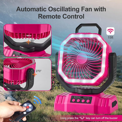Portable Camping Fan with Light, 20000mAh Rechargeable Battery Fan