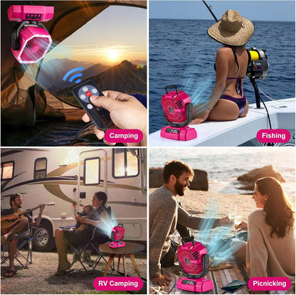 Portable Camping Fan with Light, 20000mAh Rechargeable Battery Fan