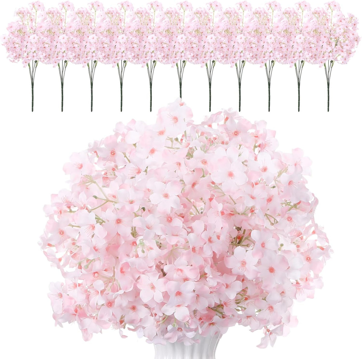 10 Pcs Artificial Cherry Blossoms 14 Inches Fake Silk Pink Sakura Peach Flowers for Vase, Spring Realistic Faux Flowers for Women Gifts, Home Table Decor Wedding Bouquet Centerpieces