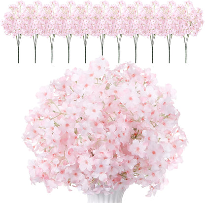 10 Pcs Artificial Cherry Blossoms 14 Inches Fake Silk Pink Sakura Peach Flowers for Vase, Spring Realistic Faux Flowers for Women Gifts, Home Table Decor Wedding Bouquet Centerpieces