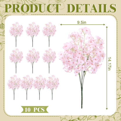 10 Pcs Artificial Cherry Blossoms 14 Inches Fake Silk Pink Sakura Peach Flowers for Vase, Spring Realistic Faux Flowers for Women Gifts, Home Table Decor Wedding Bouquet Centerpieces