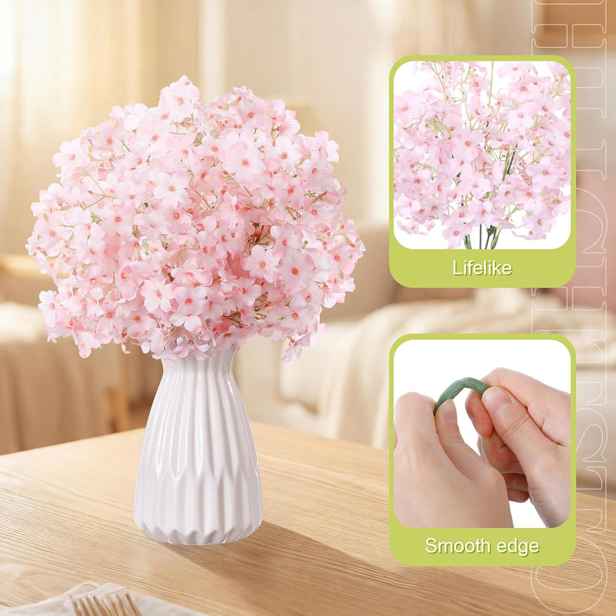 10 Pcs Artificial Cherry Blossoms 14 Inches Fake Silk Pink Sakura Peach Flowers for Vase, Spring Realistic Faux Flowers for Women Gifts, Home Table Decor Wedding Bouquet Centerpieces