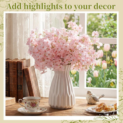 10 Pcs Artificial Cherry Blossoms 14 Inches Fake Silk Pink Sakura Peach Flowers for Vase, Spring Realistic Faux Flowers for Women Gifts, Home Table Decor Wedding Bouquet Centerpieces