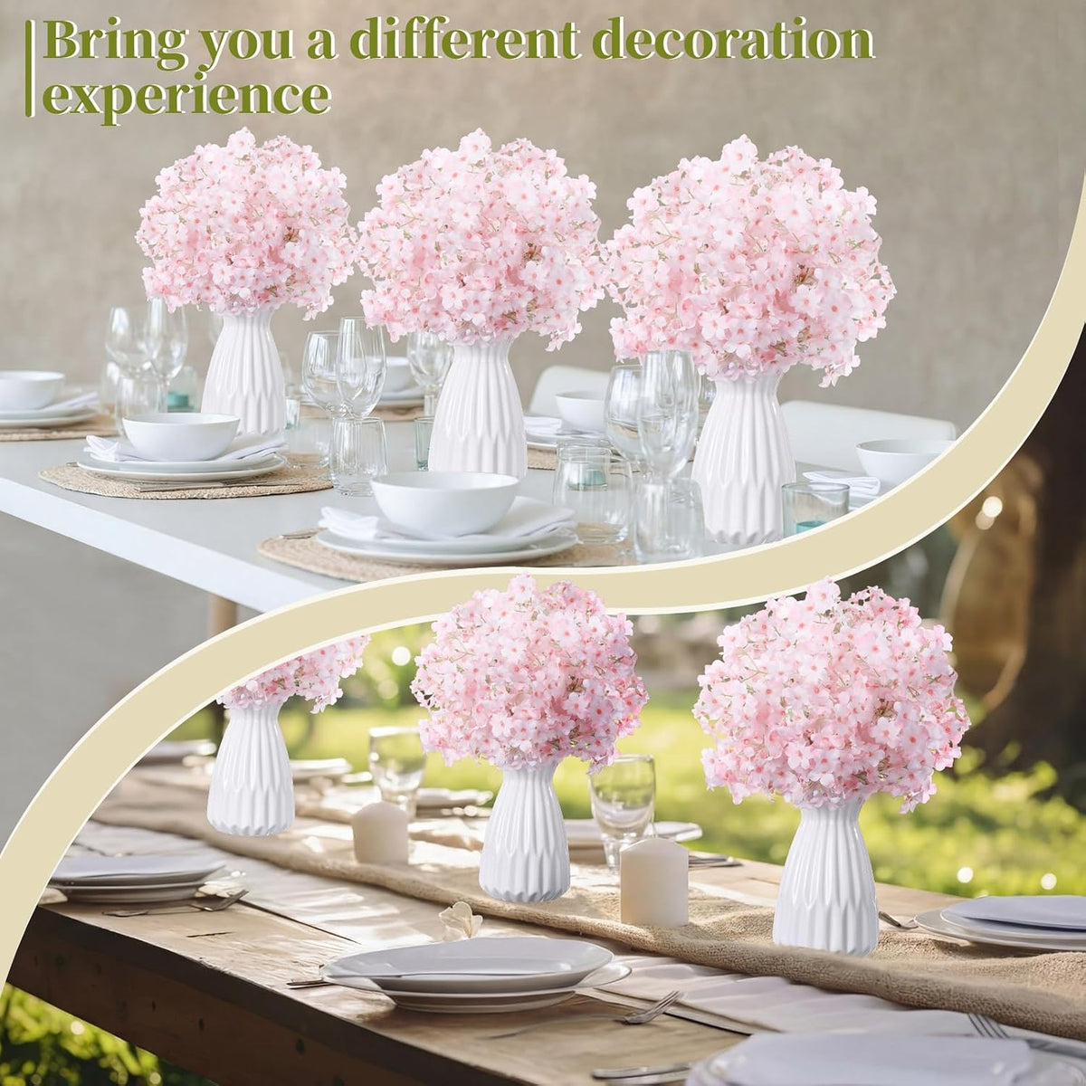 10 Pcs Artificial Cherry Blossoms 14 Inches Fake Silk Pink Sakura Peach Flowers for Vase, Spring Realistic Faux Flowers for Women Gifts, Home Table Decor Wedding Bouquet Centerpieces