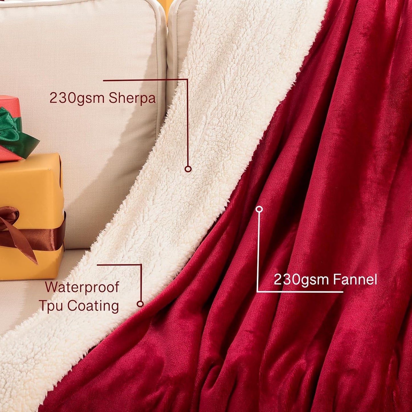 Waterproof Twin Size Blankets for Bed 60'' x 80'', Stain Proof Bed or Couch Cover, Water Resistant Mattress or Furniture Protector Large Size for Twin, Queen, King Beds(Red)