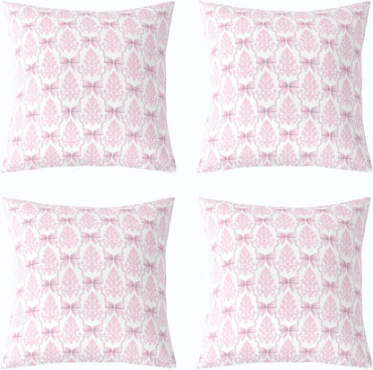 Girly Bowknot Pillow Cover,Pink Lace Damask Bow Tie Print Double Sides Print Pillowcase Soft Square Cushion Case,Antique Victorian Baroque Boho Throw Pillow Cover 16"x16",4 Pack