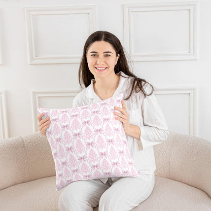 Girly Bowknot Pillow Cover,Pink Lace Damask Bow Tie Print Double Sides Print Pillowcase Soft Square Cushion Case,Antique Victorian Baroque Boho Throw Pillow Cover 16"x16",4 Pack