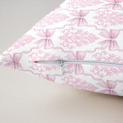Girly Bowknot Pillow Cover,Pink Lace Damask Bow Tie Print Double Sides Print Pillowcase Soft Square Cushion Case,Antique Victorian Baroque Boho Throw Pillow Cover 16"x16",4 Pack