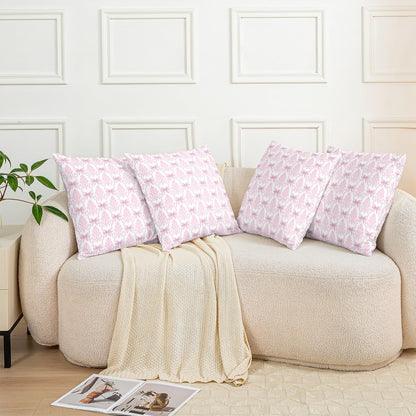 Girly Bowknot Pillow Cover,Pink Lace Damask Bow Tie Print Double Sides Print Pillowcase Soft Square Cushion Case,Antique Victorian Baroque Boho Throw Pillow Cover 16"x16",4 Pack