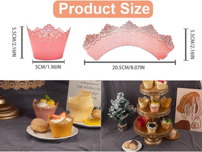 50Pcs Cupcake Wrappers Lace Laser Cut Liner Baking Cup Wraps Muffin Case Trays Crown Bake Cake Paper for Wedding Party Birthday Decoration (Light Pink)