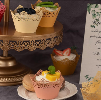 50Pcs Cupcake Wrappers Lace Laser Cut Liner Baking Cup Wraps Muffin Case Trays Crown Bake Cake Paper for Wedding Party Birthday Decoration (Light Pink)