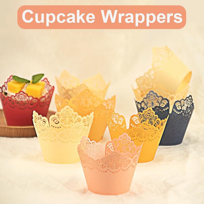 50Pcs Cupcake Wrappers Lace Laser Cut Liner Baking Cup Wraps Muffin Case Trays Crown Bake Cake Paper for Wedding Party Birthday Decoration (Light Pink)