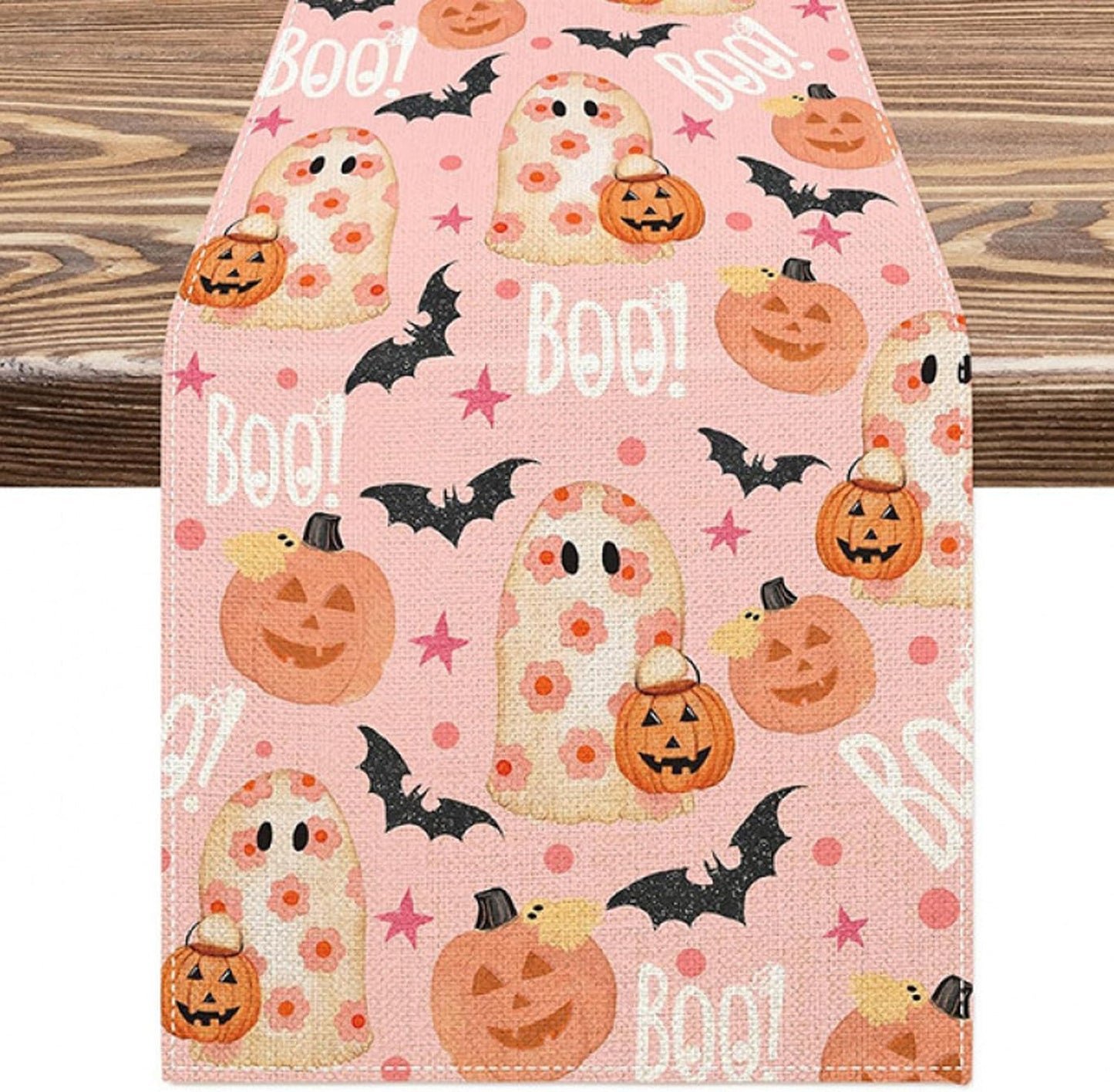 Halloween Table Runner Pink,Ghost Pumpkin Bat Table Runners 13x72 Inch