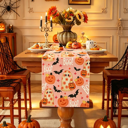 Halloween Table Runner Pink,Ghost Pumpkin Bat Table Runners 13x72 Inch