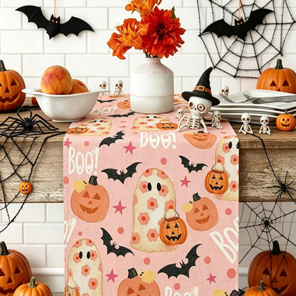 Halloween Table Runner Pink,Ghost Pumpkin Bat Table Runners 13x72 Inch