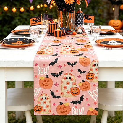 Halloween Table Runner Pink,Ghost Pumpkin Bat Table Runners 13x72 Inch